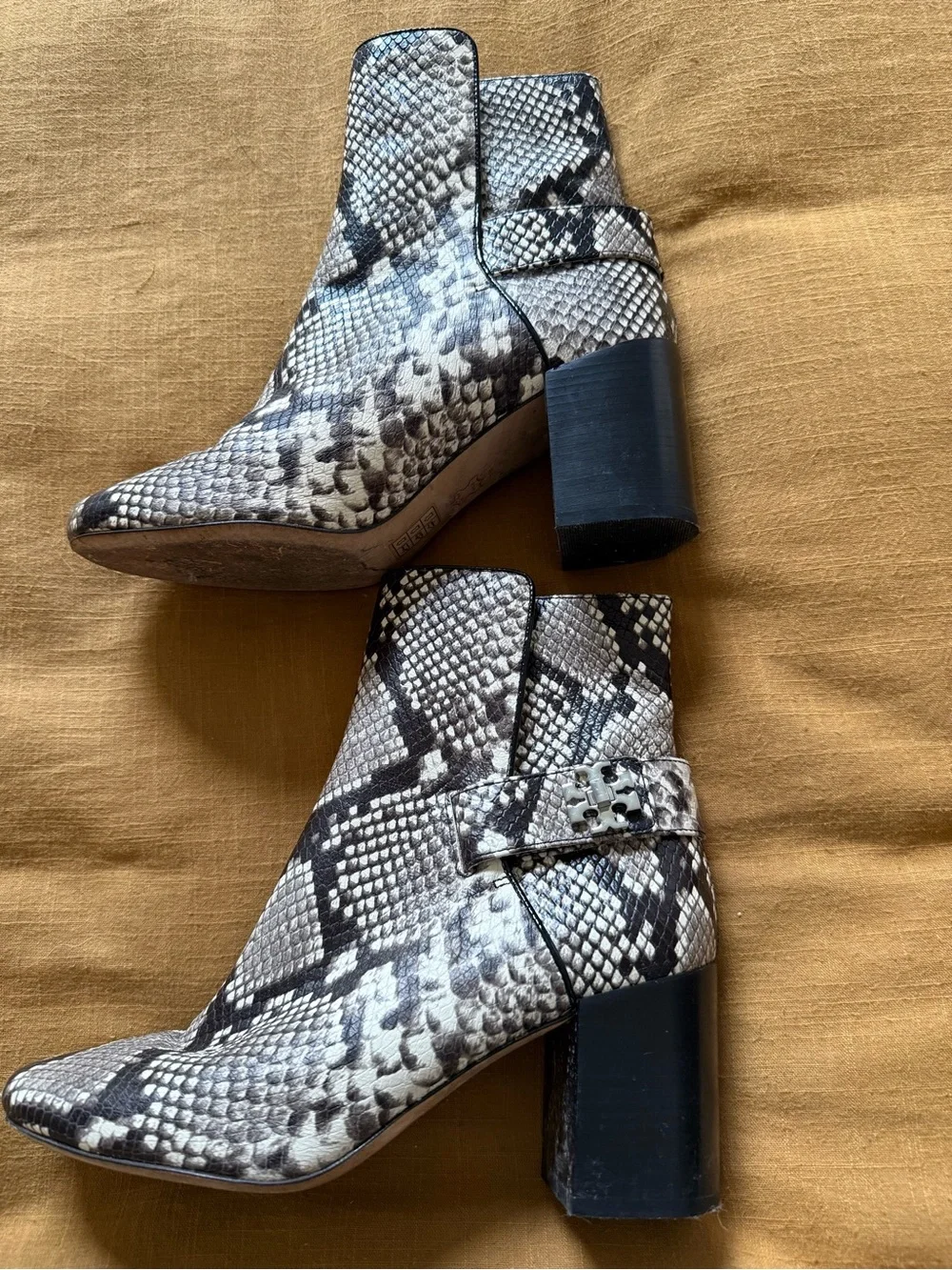 Tory Birch - Women’s Snake-Print Ankle Boots - Brown and Cream